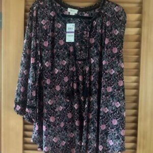 Black with pink flowers Blouse